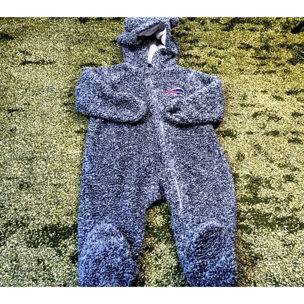 Buffalo Bill's Baby 6-9mos Zip up 1 Piece Fleece Hoodie Grey Footsies NFL Team